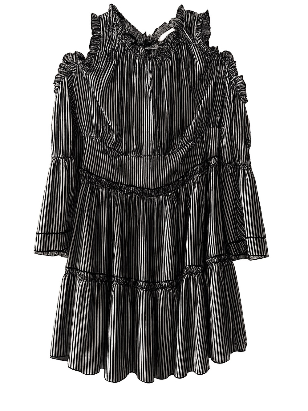 NWOT Maje Black and White Striped Cold-Shoulder Tiered Mini Dress Size 3 (M/L)
